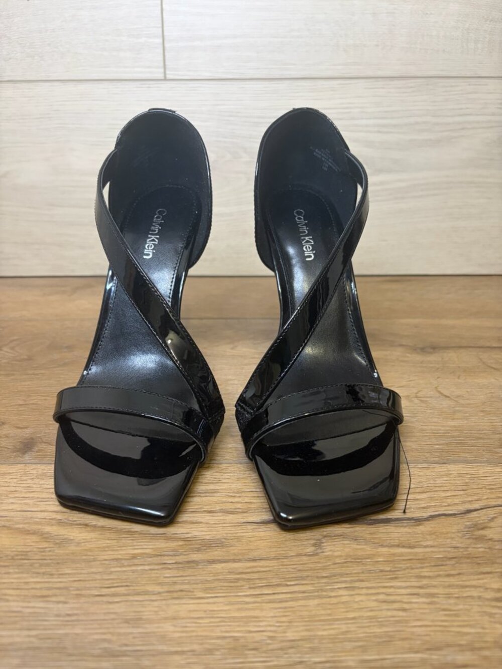 Calvin Klein Tracy Patent Black Strappy Sandals 6M